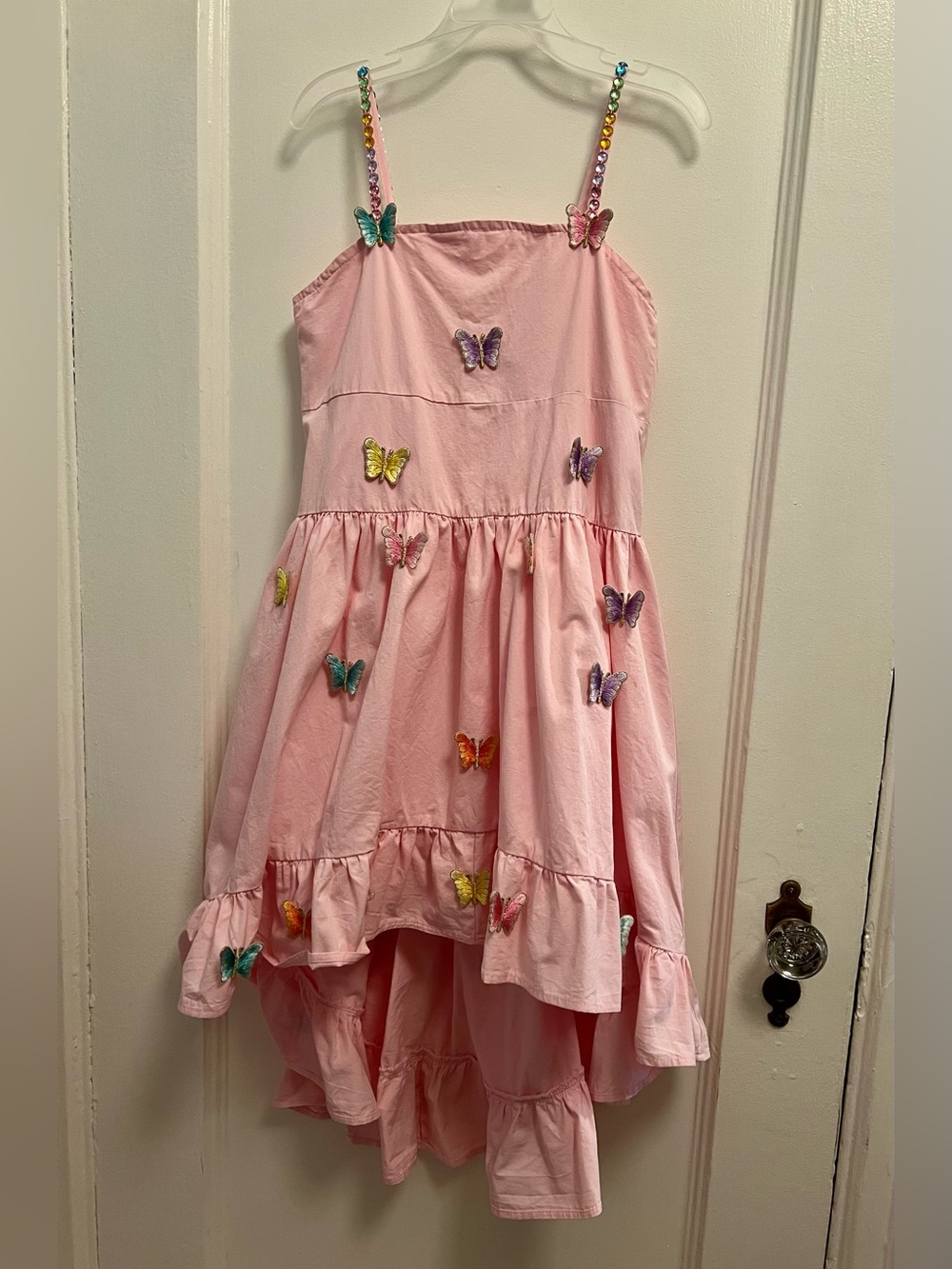 LOLA + THE BOYS - PINK 3D RAINBOW BUTTERFLY HIGH LOW DRESS - SIZE 8